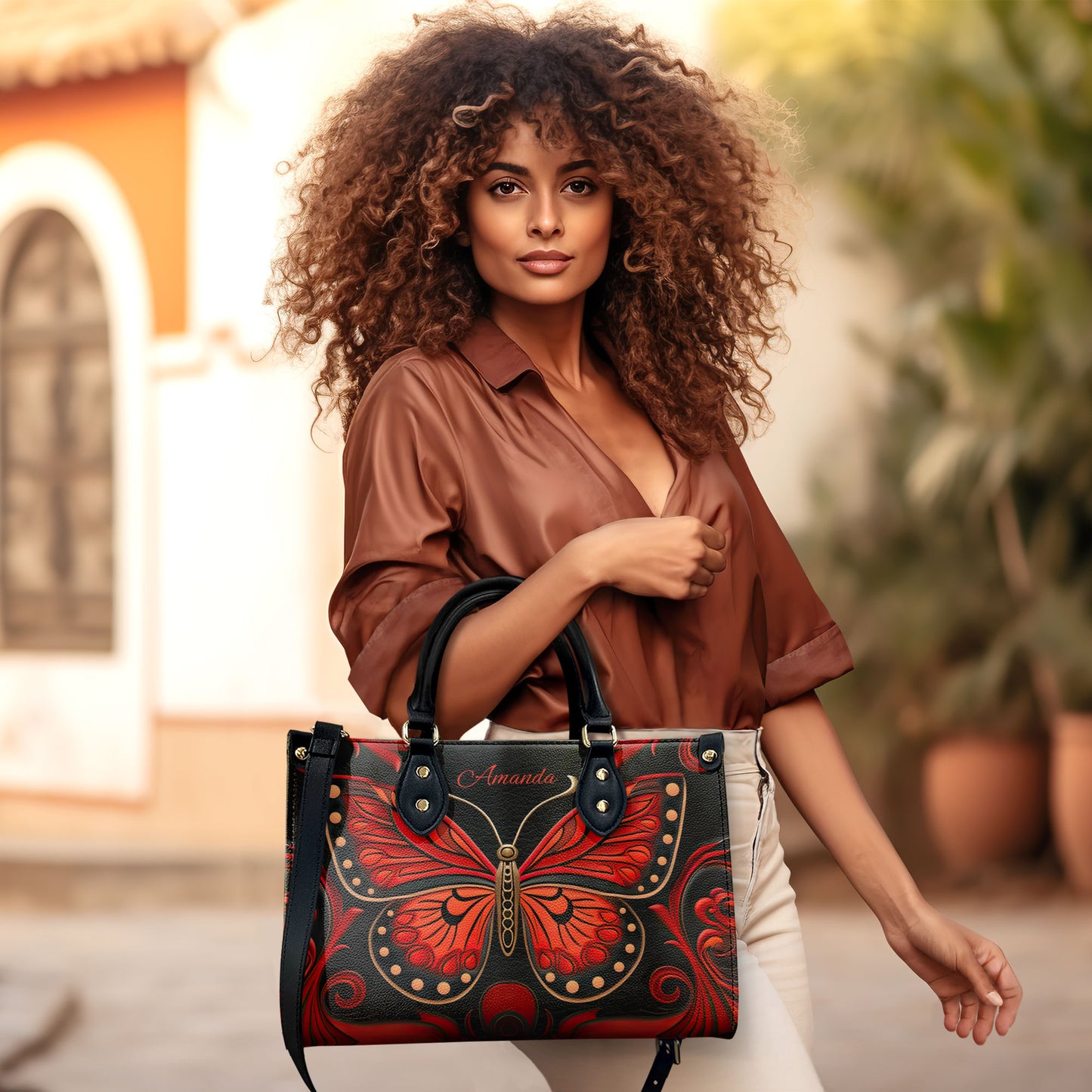Red Butterfly - Personalized Leather Handbag MSM01