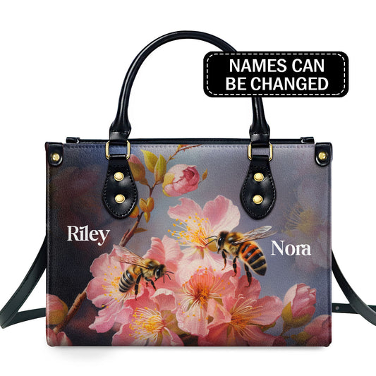 Bees And Blossom - Personalized Leather Handbag MS-NH1625