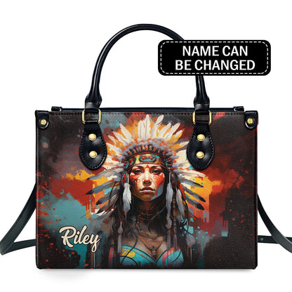 Native American Woman - Personalized Leather Handbag MS116