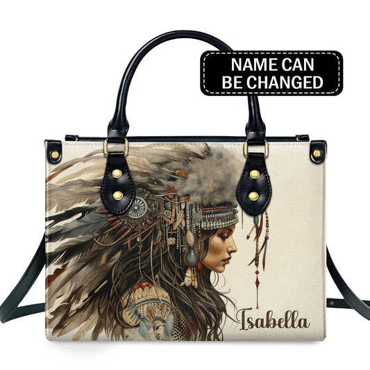 Beautiful Native American Woman - Personalized Leather Handbag MS123