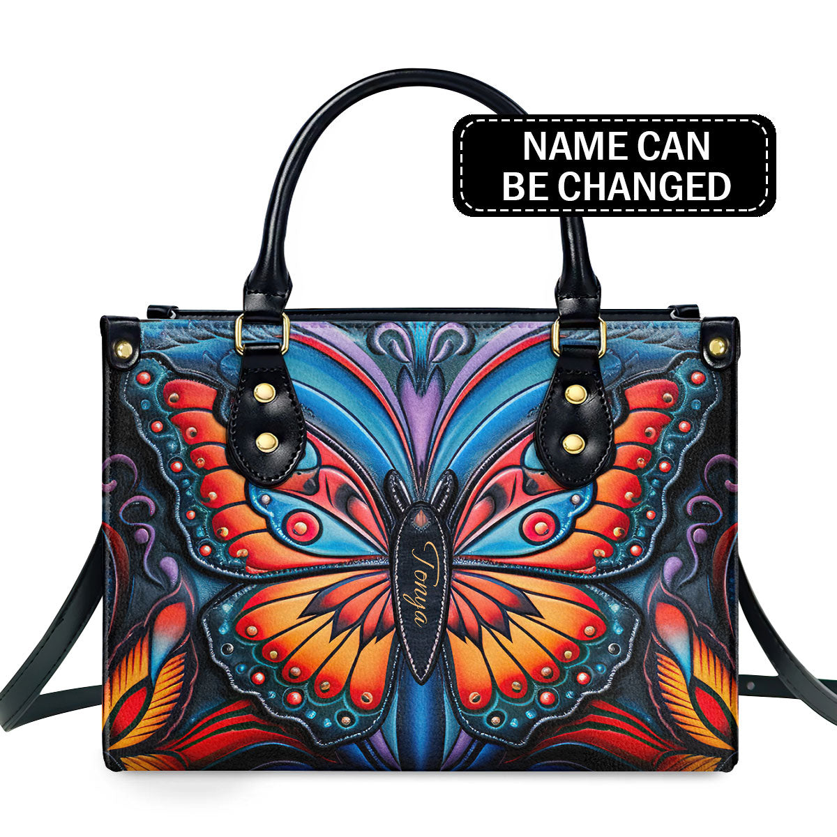 Vibrant Butterfly - Personalized Leather Handbag MSM03
