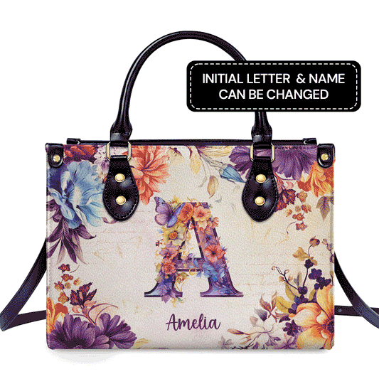 Floral Initial Letter - Personalized Leather Handbag MS98