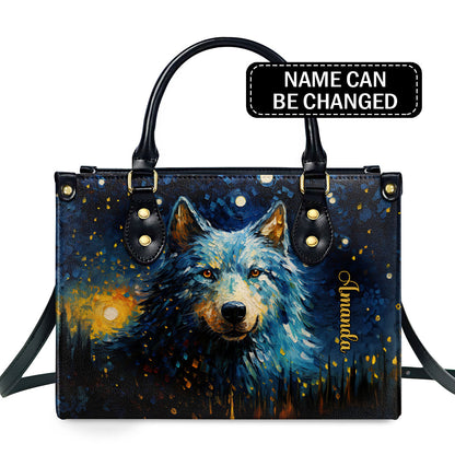 Wolf In The Starry Night Style - Personalized Leather Handbag MSM26