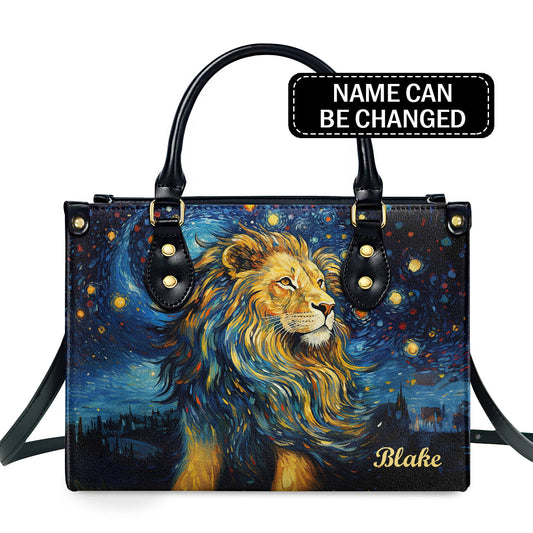 Lion In The Starry Night Style - Personalized Leather Handbag MSM22