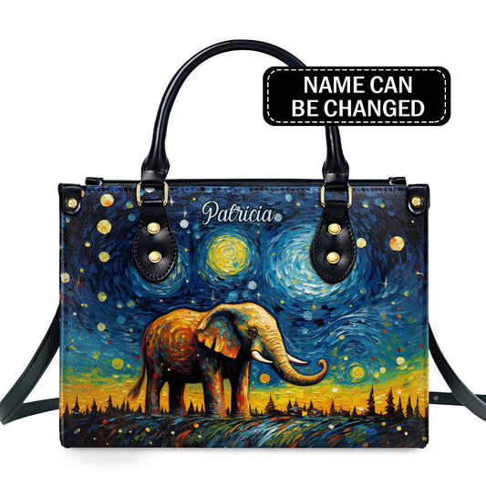 Elephant In The Starry Night Style - Personalized Leather Handbag MSM13