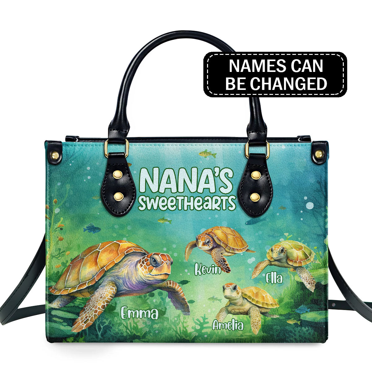 Nana's Sweethearts - Turtle Personalized Leather Handbag MS-H94