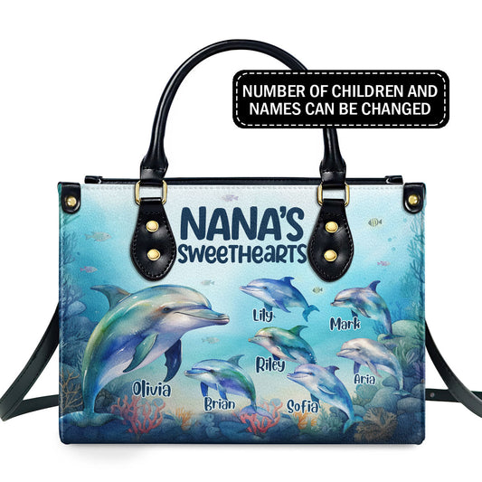 Nana's Sweethearts Dolphins - Personalized Leather Handbag MS-H95