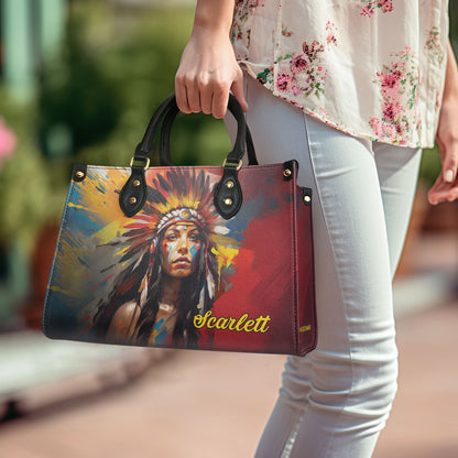 Beautiful Native American - Personalized Leather Handbag MS118