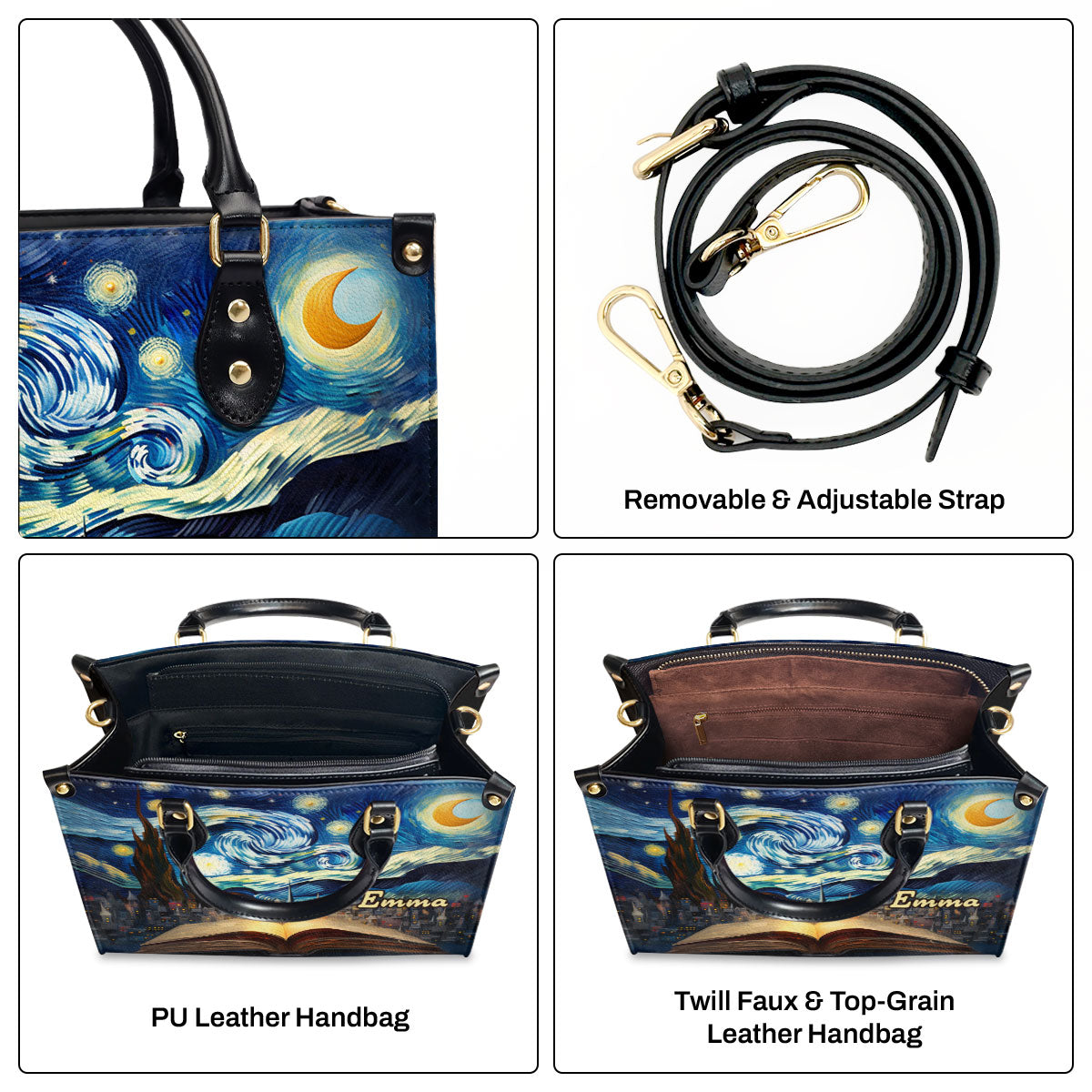Beautiful Starry Night - Personalized Leather Handbag MS-NH12