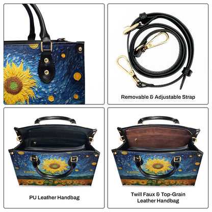 Sunflower In The Starry Night Style - Personalized Leather Handbag MSM18