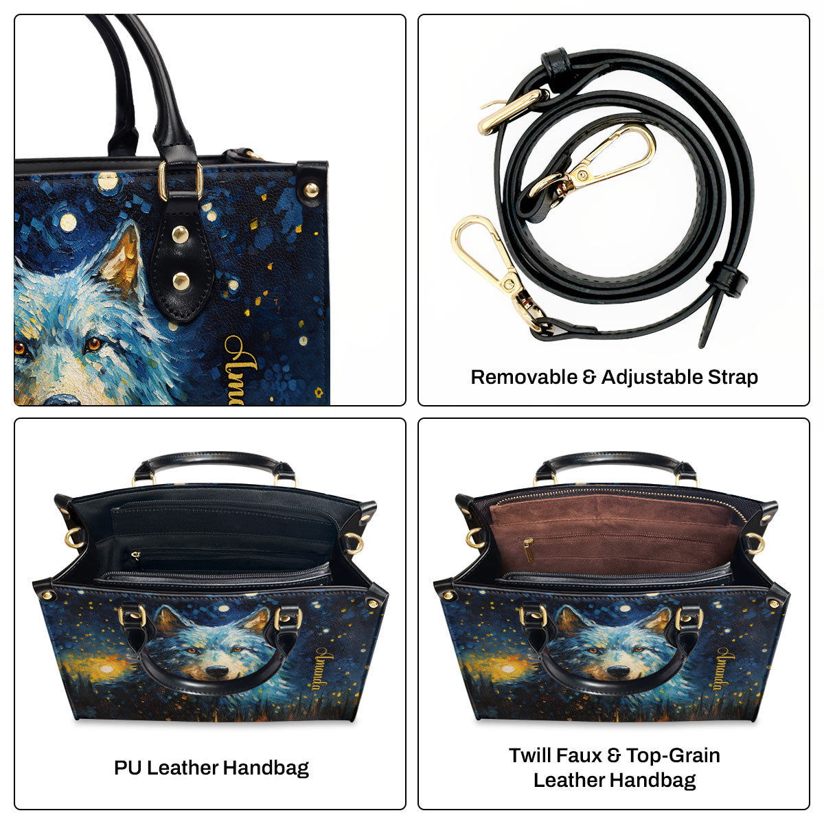 Wolf In The Starry Night Style - Personalized Leather Handbag MSM26