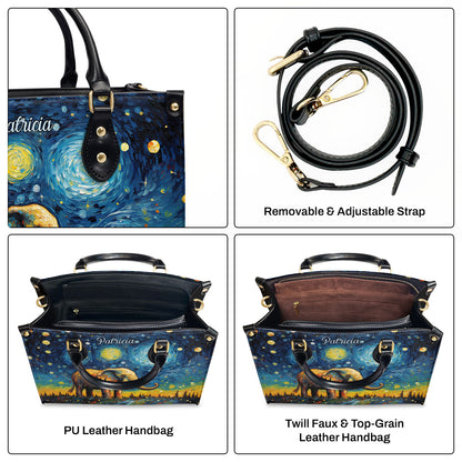 Elephant In The Starry Night Style - Personalized Leather Handbag MSM13