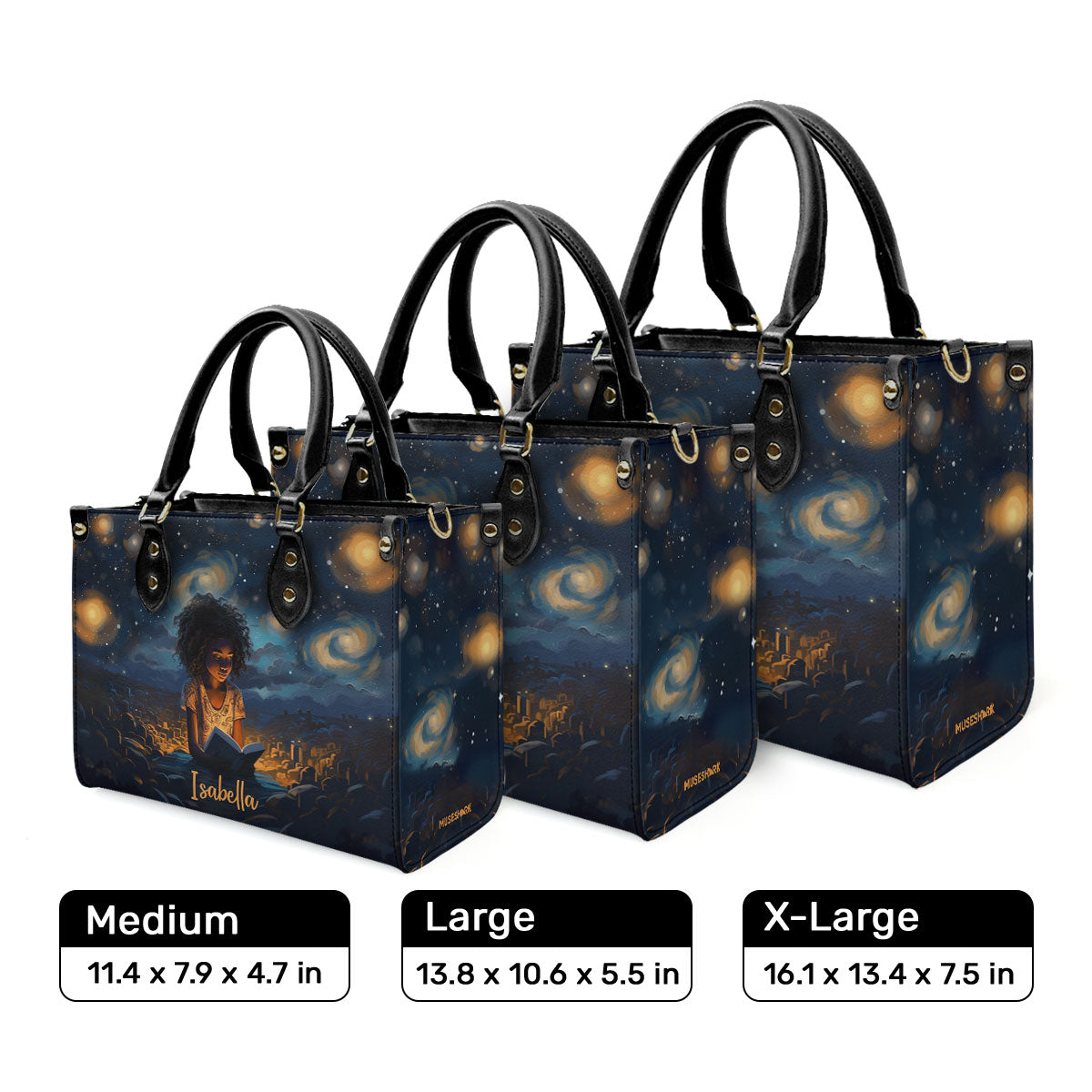 Girl In The Starry Night - Personalized Leather Handbag MS-NH14