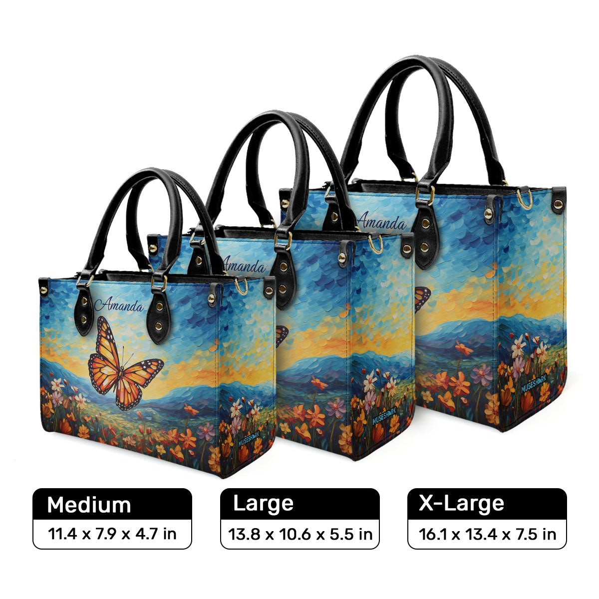 Butterfly In The Starry Night Style - Personalized Leather Handbag MSM07
