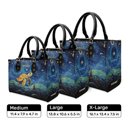 Sea Turtle In The Starry Night Style - Personalized Leather Handbag MSM19