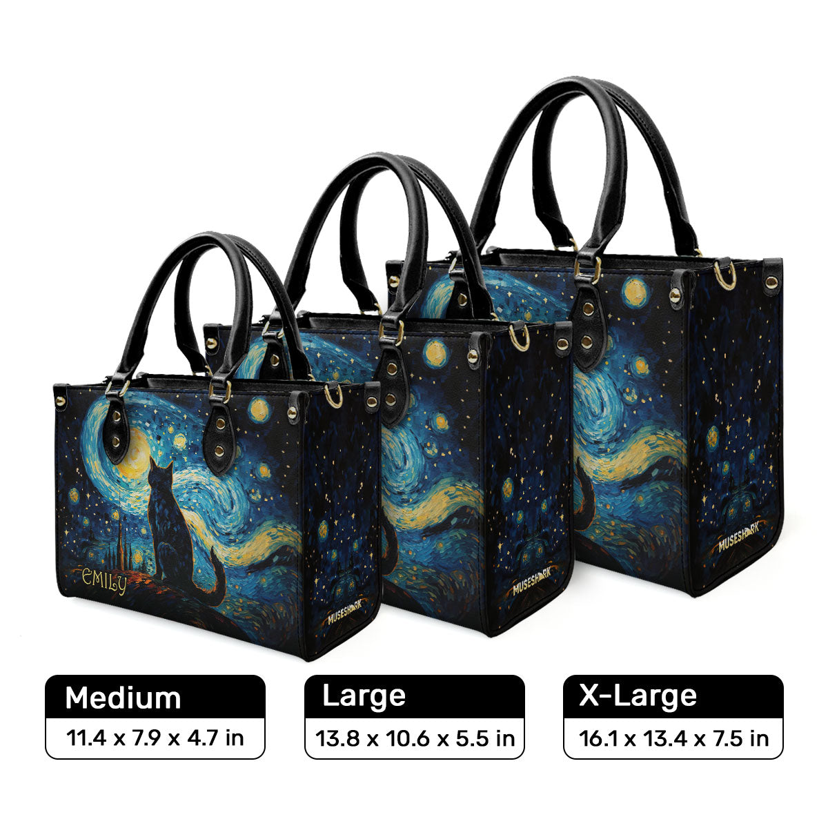 Cat In The Starry Night Style - Personalized Leather Handbag MSM27