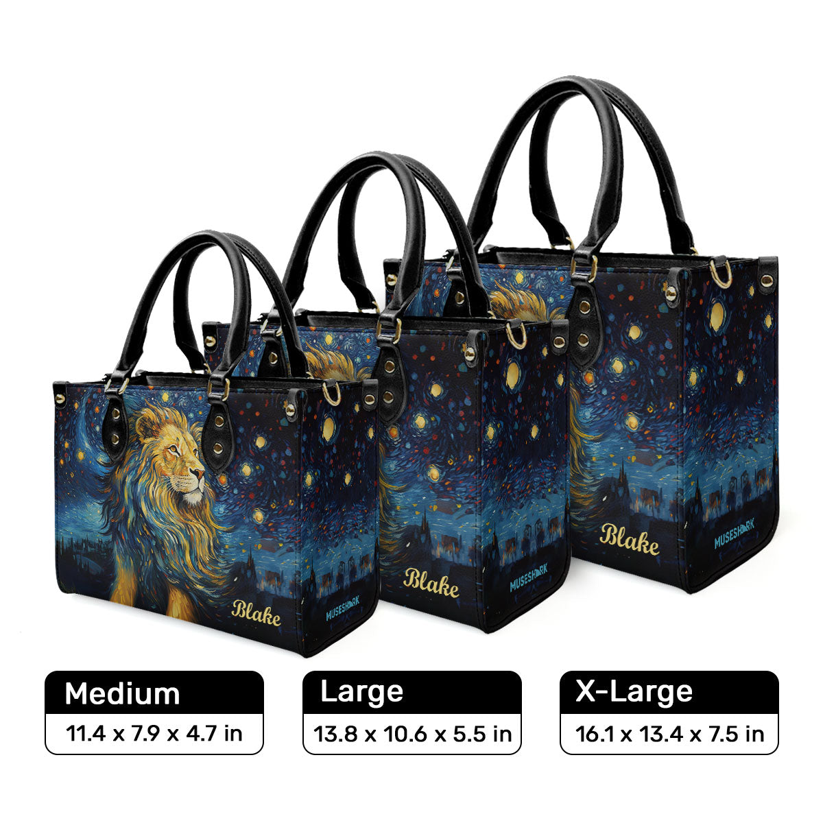 Lion In The Starry Night Style - Personalized Leather Handbag MSM22