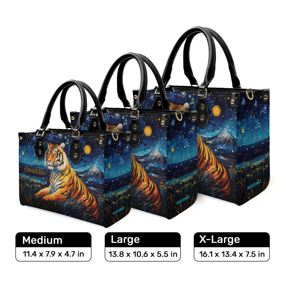 Tiger In The Starry Night Style - Personalized Leather Handbag MSM24