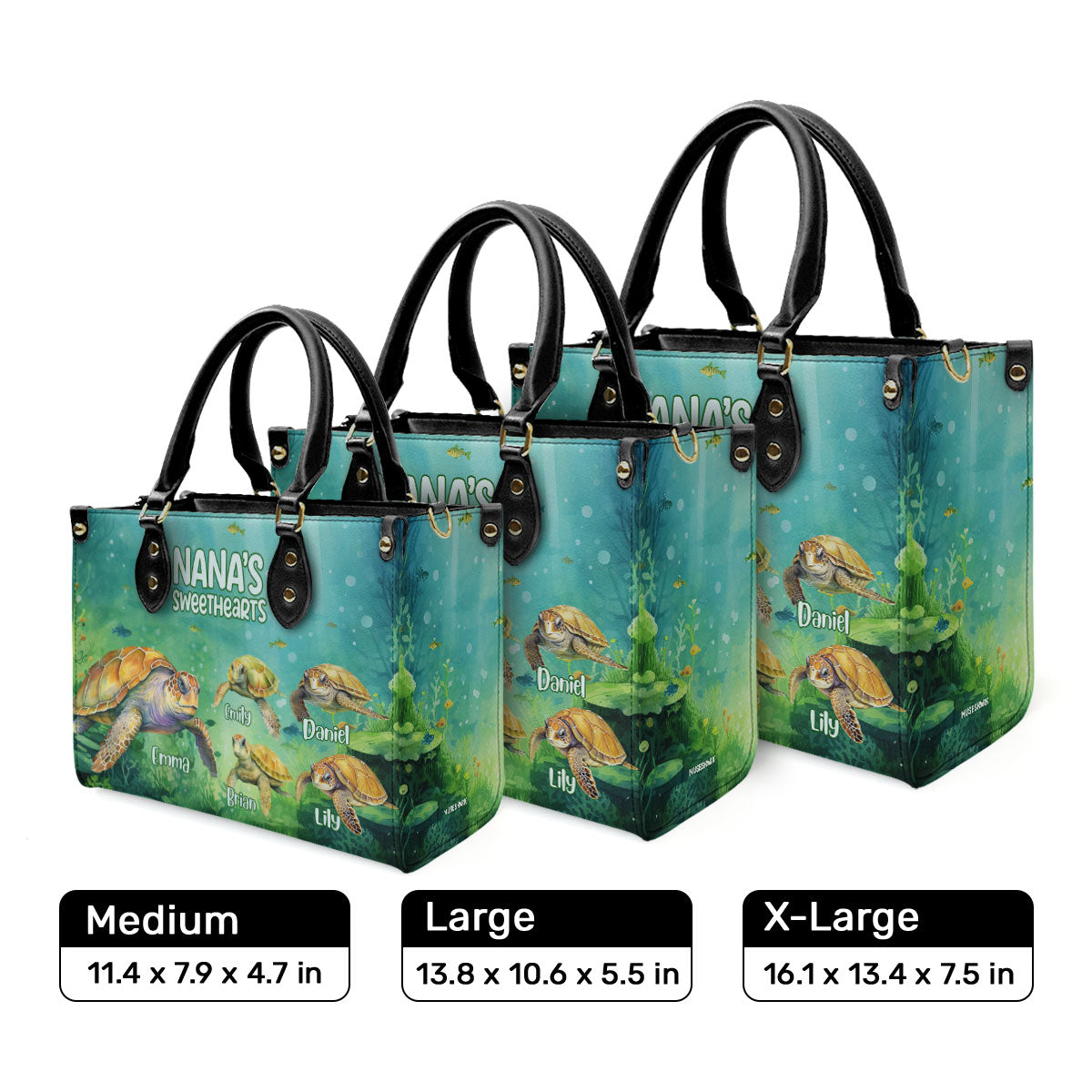 Nana's Sweethearts - Turtle Personalized Leather Handbag MS-H94