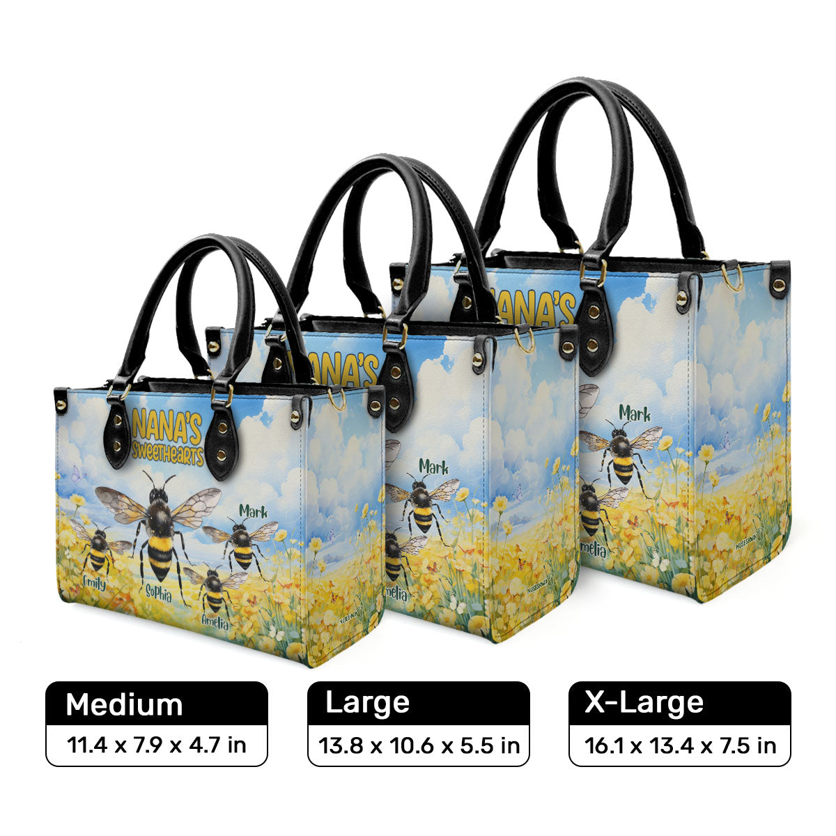 Nana's Sweethearts - Bees Personalized Leather Handbag MS-H97
