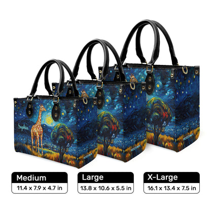 Giraffe In The Starry Night Style - Personalized Leather Handbag MSM21