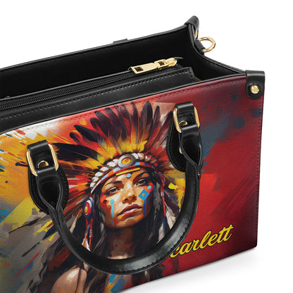Beautiful Native American - Personalized Leather Handbag MS118