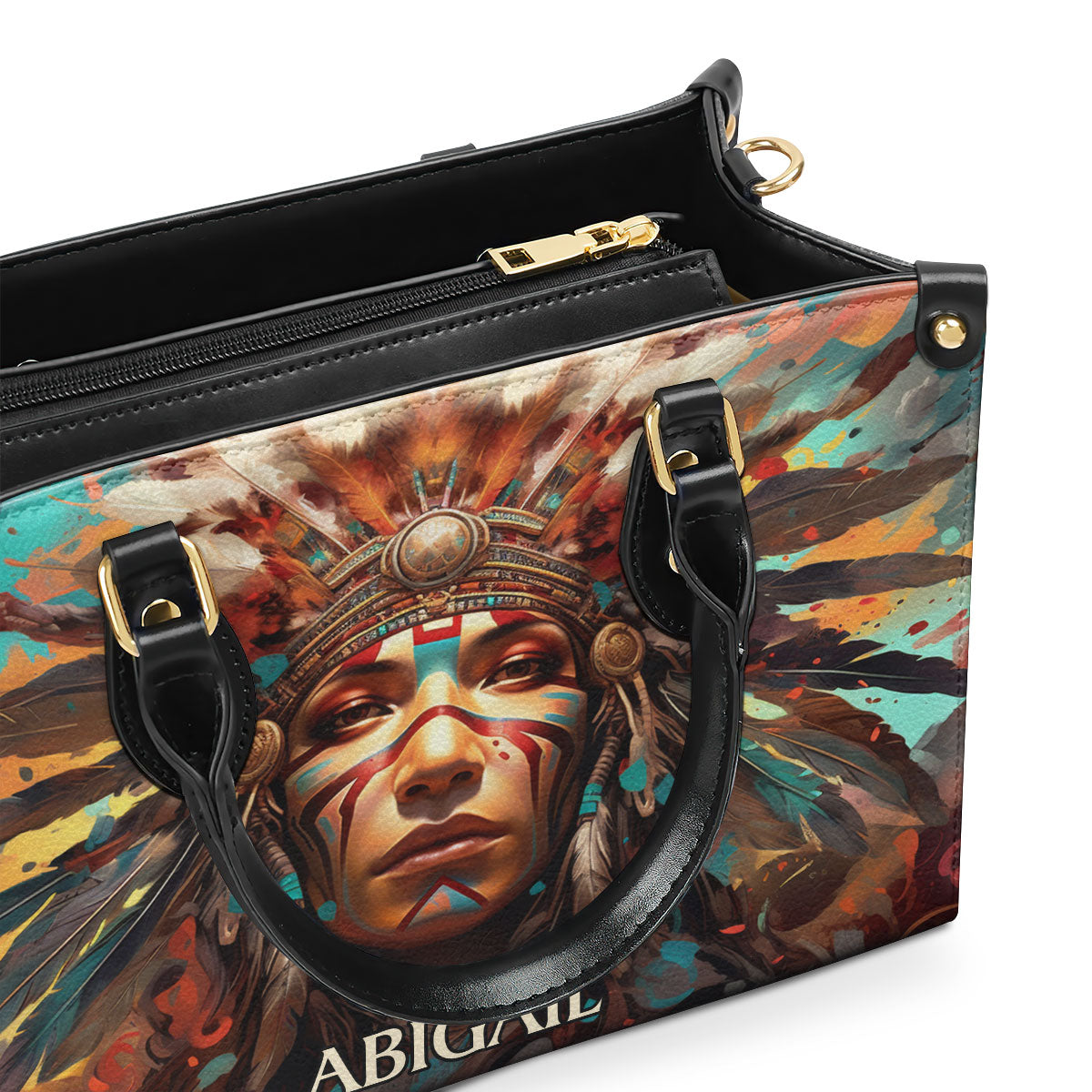 Powerful Native American - Personalized Leather Handbag MS122