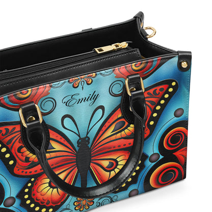 Orange Butterfly - Personalized Leather Handbag MSM02