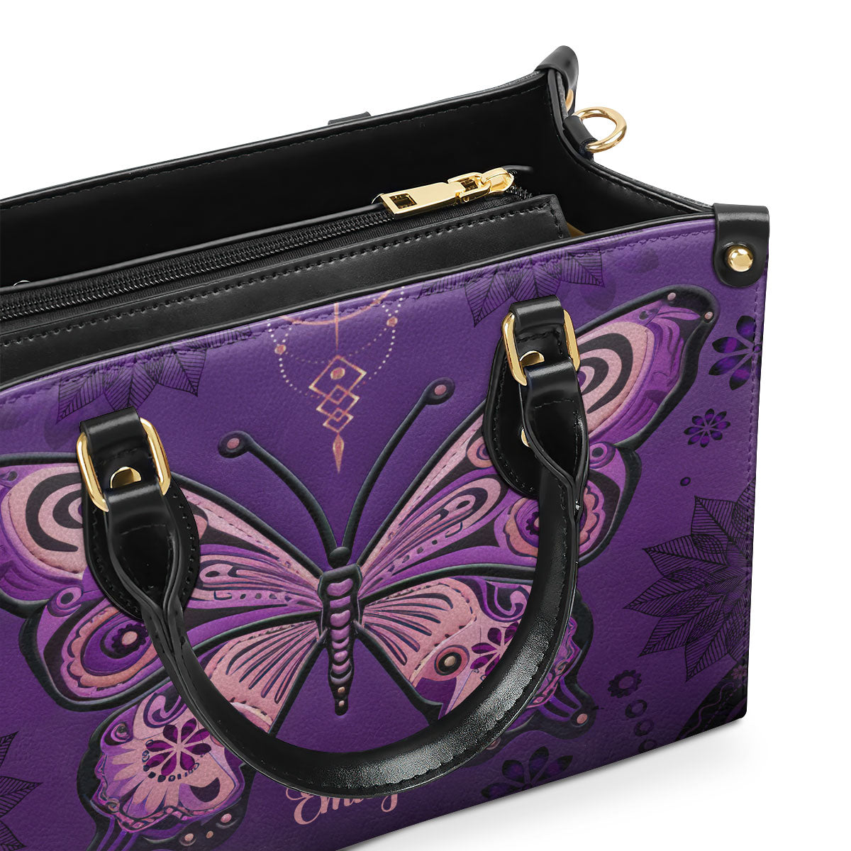 Purple Butterfly - Personalized Leather Handbag MSM05
