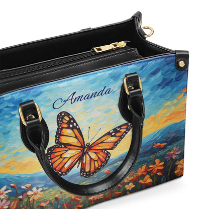 Butterfly In The Starry Night Style - Personalized Leather Handbag MSM07