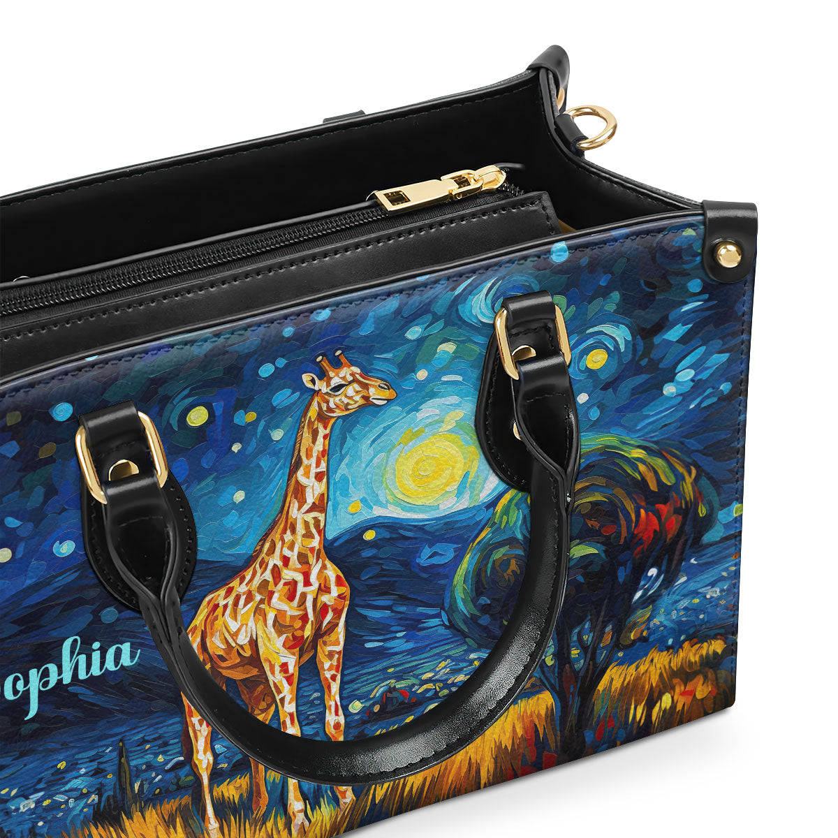 Giraffe In The Starry Night Style - Personalized Leather Handbag MSM21