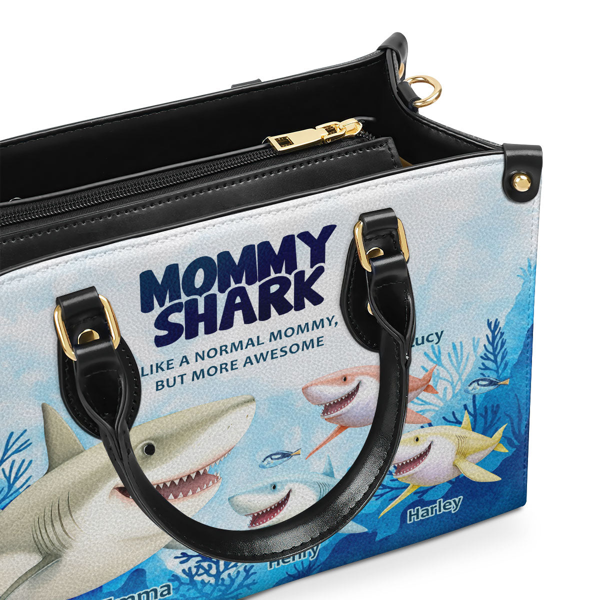 Mommy Shark - Personalized Leather Handbag MS249