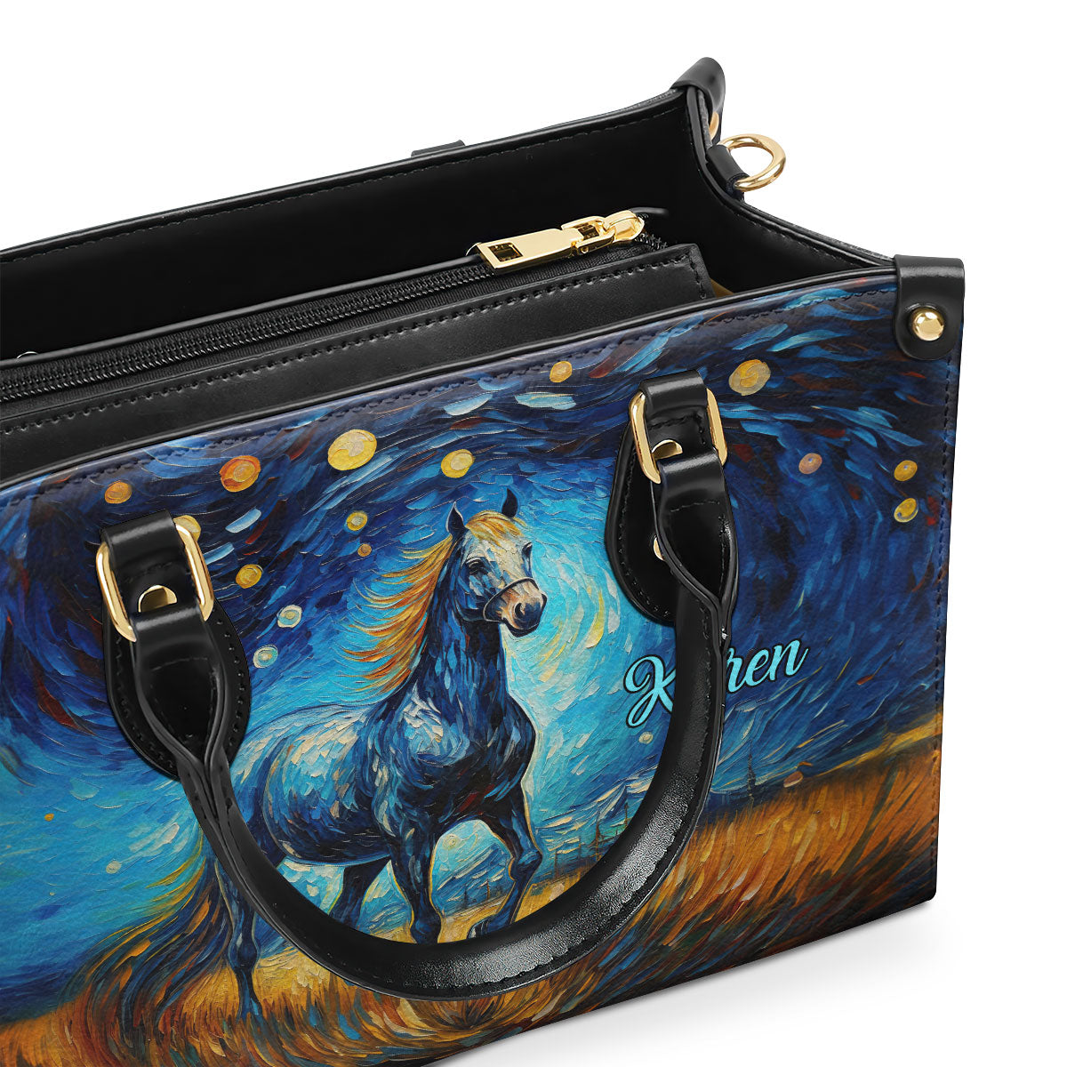 Horse In The Starry Night Style - Personalized Leather Handbag MSM14