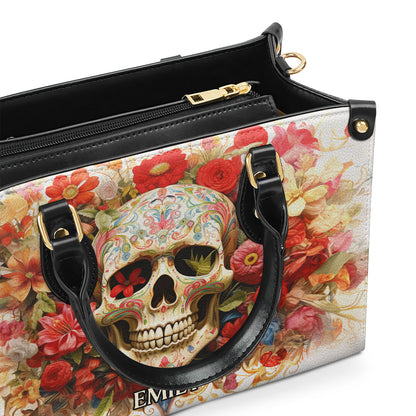 Skull And Flowers - Personalized Leather Handbag MSM31