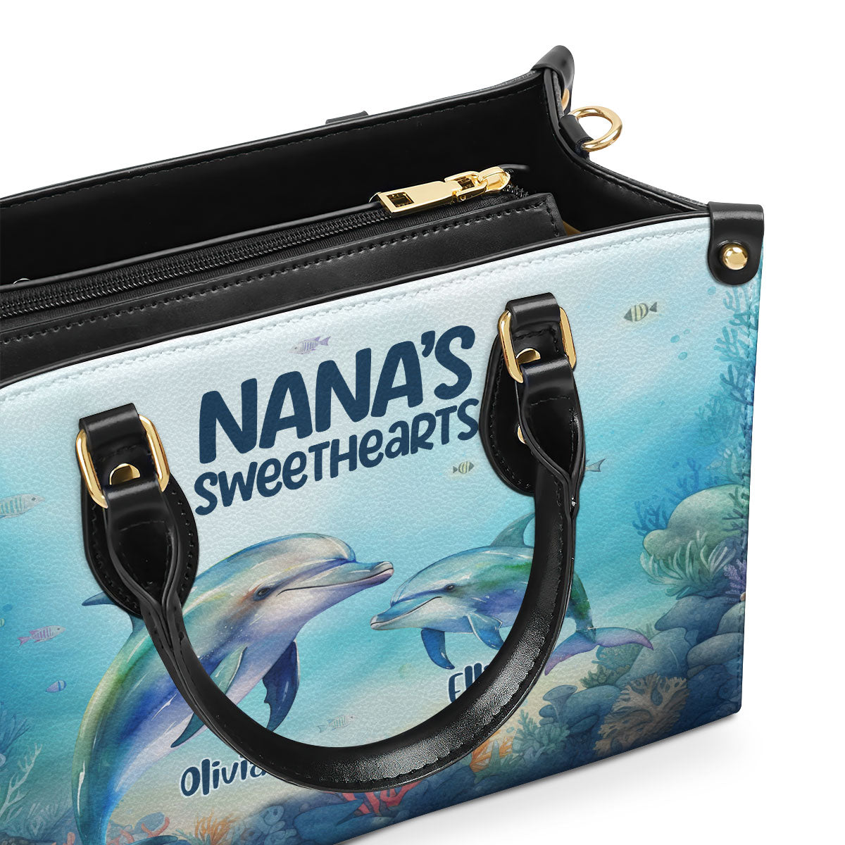 Nana's Sweethearts - Dolphin Personalized Leather Handbag MS-H95
