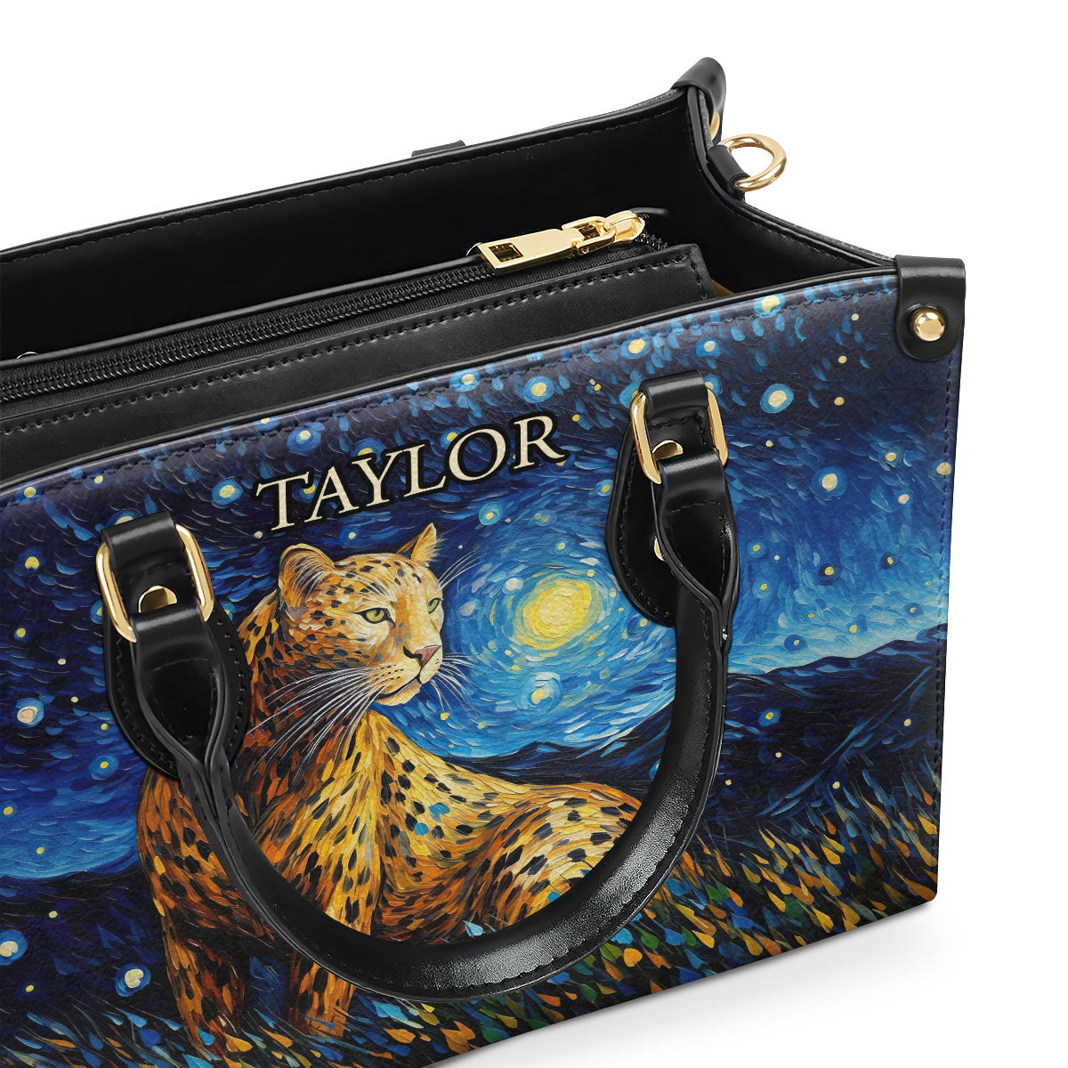 Leopard In The Starry Night Style - Personalized Leather Handbag MSM23