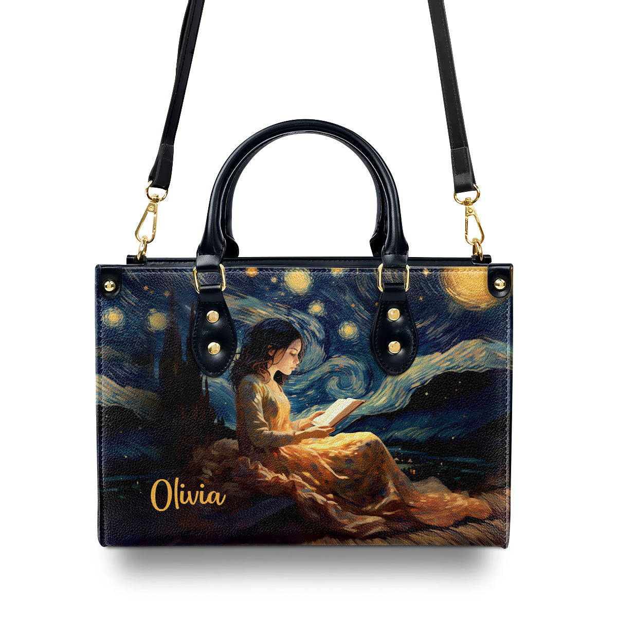 Girl In The Starry Night - Personalized Leather Handbag MS-NH13