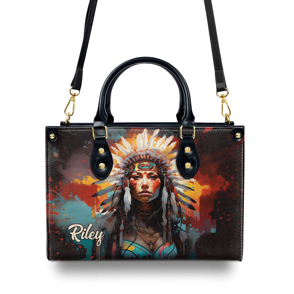 Native American Woman - Personalized Leather Handbag MS116