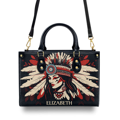 Native American Woman Art - Personalized Leather Handbag MS124