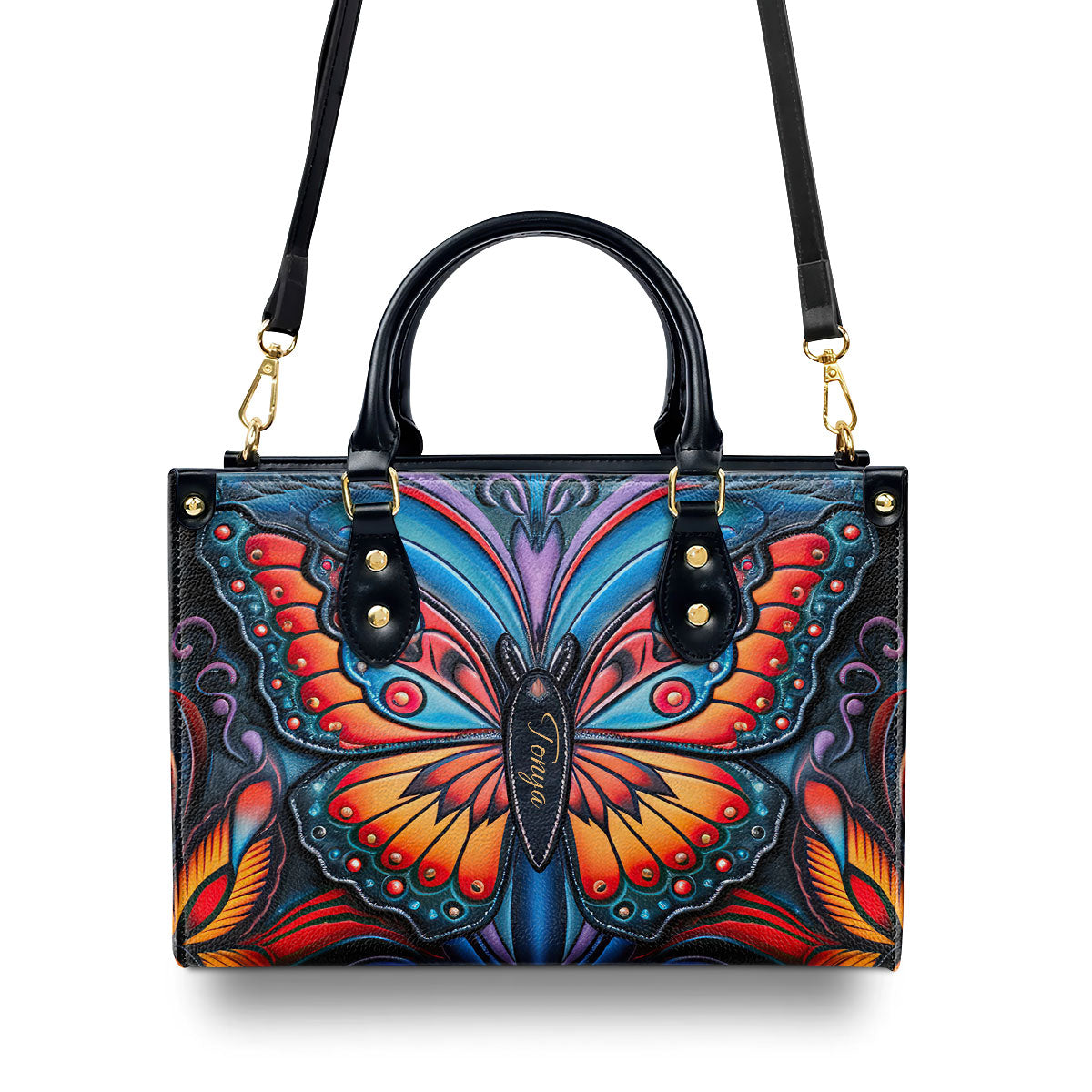 Vibrant Butterfly - Personalized Leather Handbag MSM03