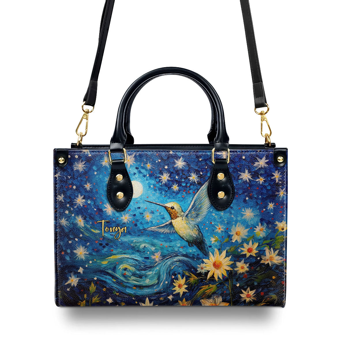 Hummingbird In The Starry Night Style - Personalized Leather Handbag MSM15