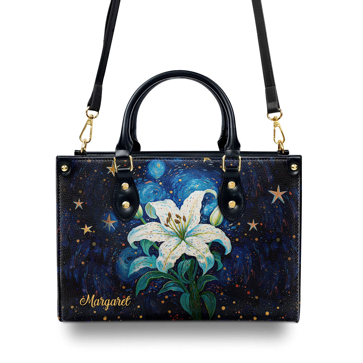 Lily In The Starry Night Style - Personalized Leather Handbag MSM17