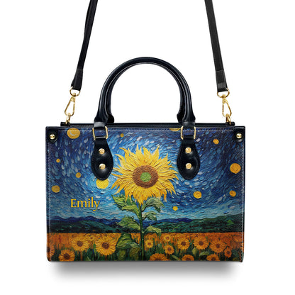 Sunflower In The Starry Night Style - Personalized Leather Handbag MSM18
