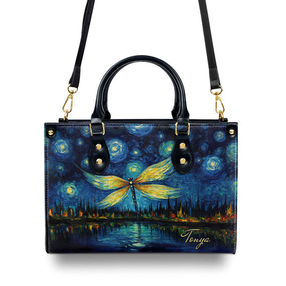 Dragonfly In The Starry Night Style - Personalized Leather Handbag MSM20