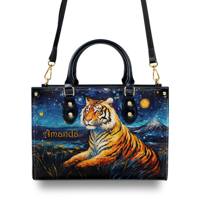 Tiger In The Starry Night Style - Personalized Leather Handbag MSM24