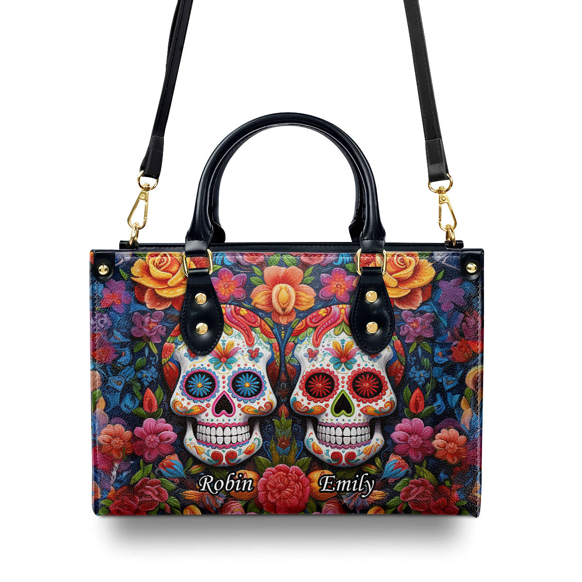 2 Skulls - Personalized Leather Handbag MSM32