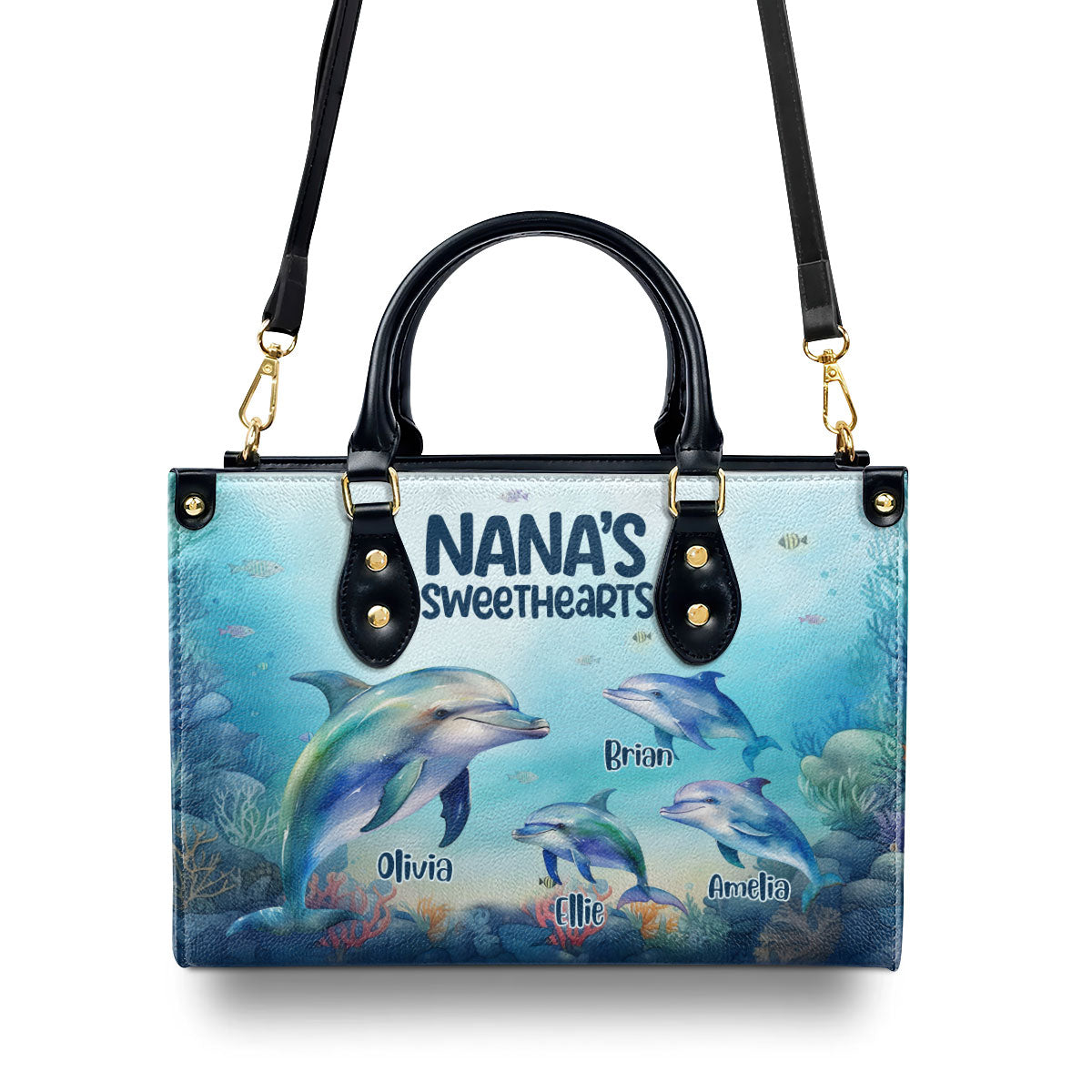 Nana's Sweethearts - Dolphin Personalized Leather Handbag MS-H95