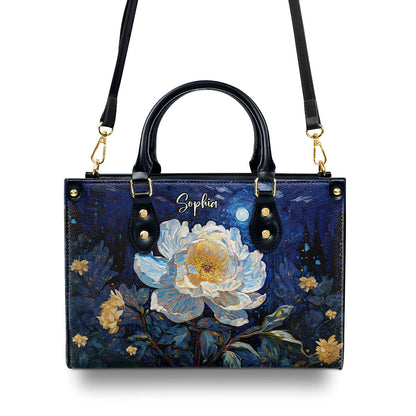 Peony In The Starry Night Style - Personalized Leather Handbag MSM28