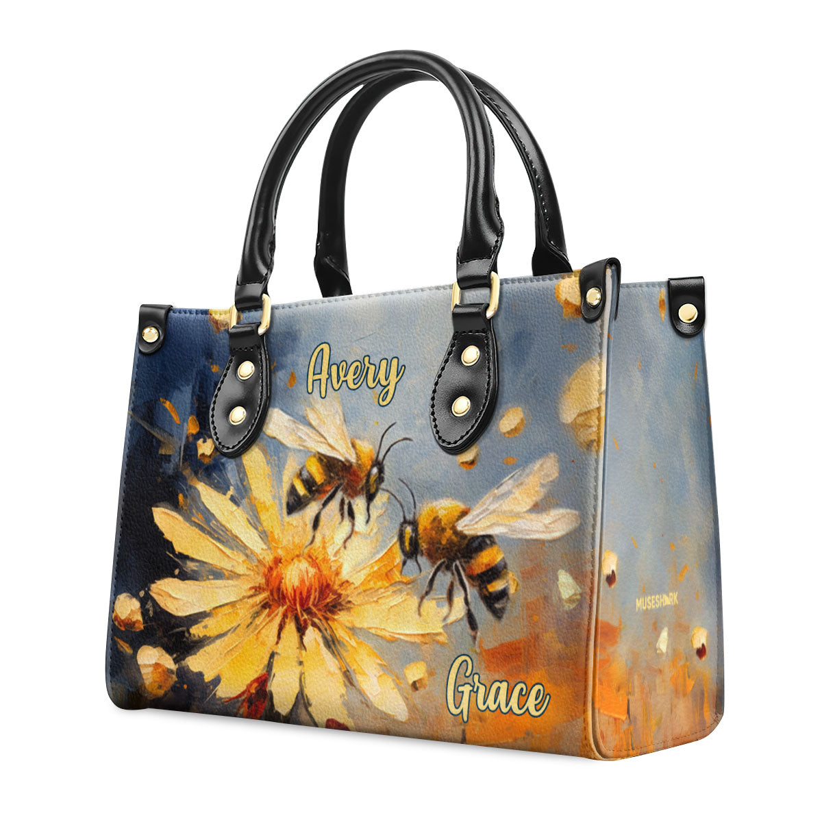 2 Bees And Daisy - Personalized Leather Handbag MS-NH1622C