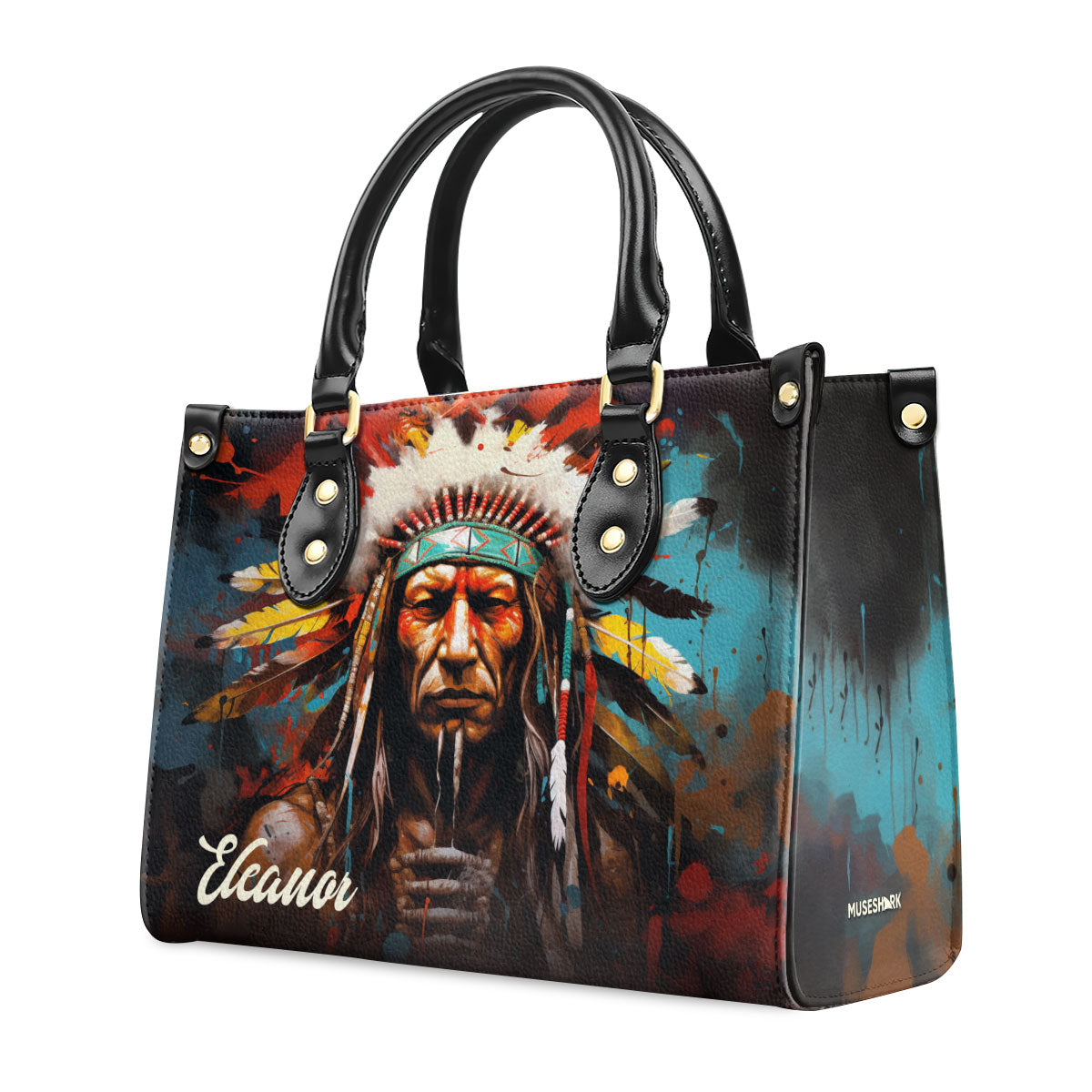 Native American Art - Personalized Leather Handbag MS113